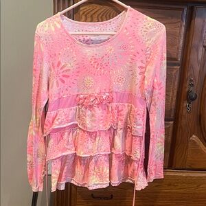 Justice Girls Pink Floral Ruffle Long Sleeve Top